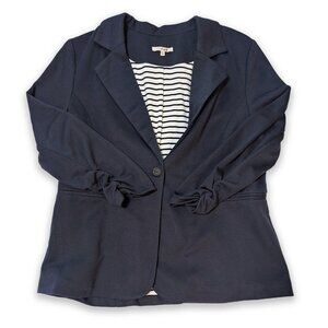 41 Hawthorne Navy Top Blazer Jacket 3/4 Ruched Scrunched Sleeve Women's Size XXL
